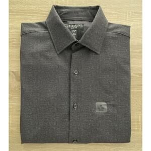 Alfani Men's 15-15.5 34/35 Dress Shirt Slim Fit Slub-Texture Charcoal Gray NEW